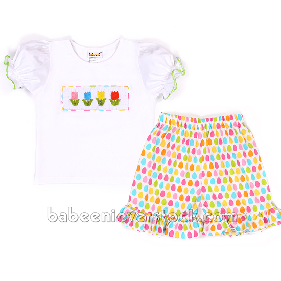 Cute Tulip girl smocked short set - BB1170